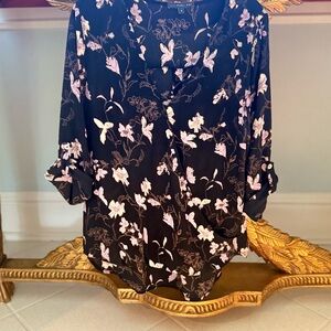 West Kei Purple  and White Mandarin Collar Blouse